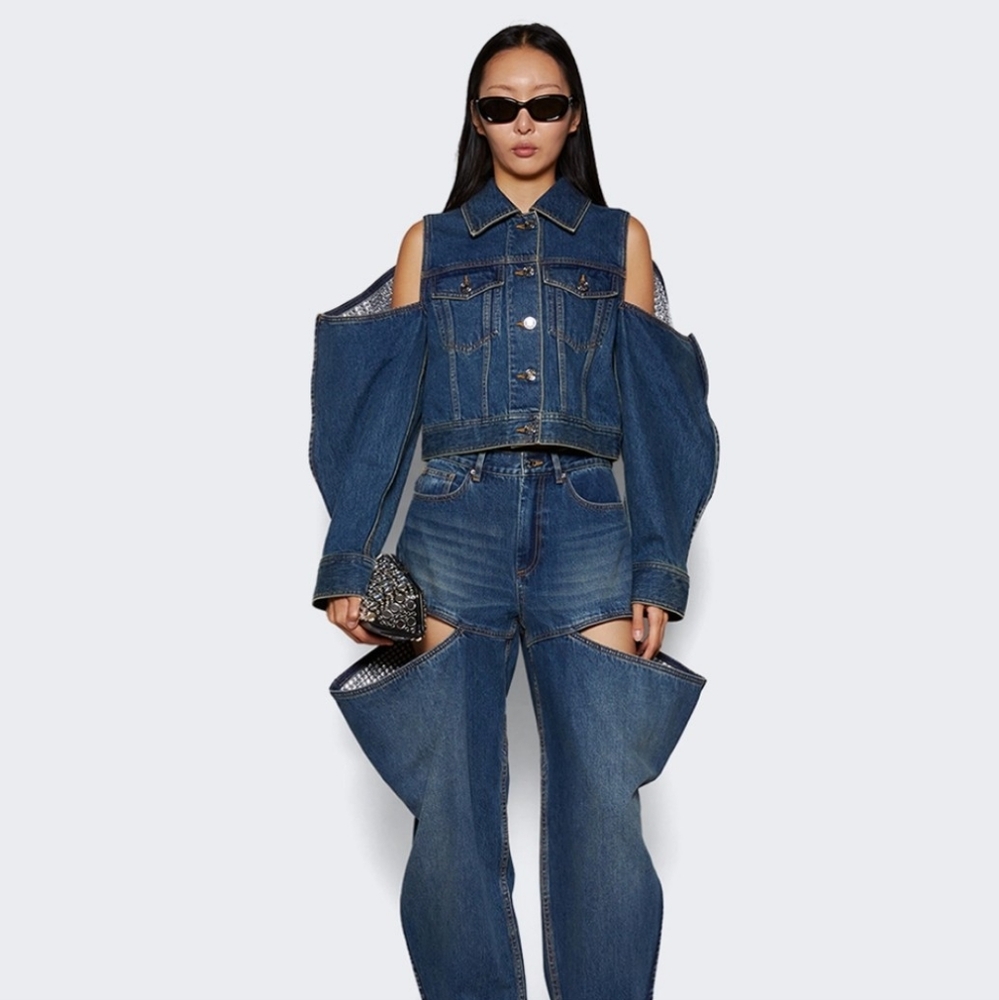 BNWT AREA Crystal Denim Jacket Sz S